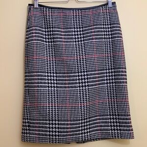 Talbots Faux Leather Trim Houndstooth Lined Zip Kick Pleat Wool Blend Skirt 10P